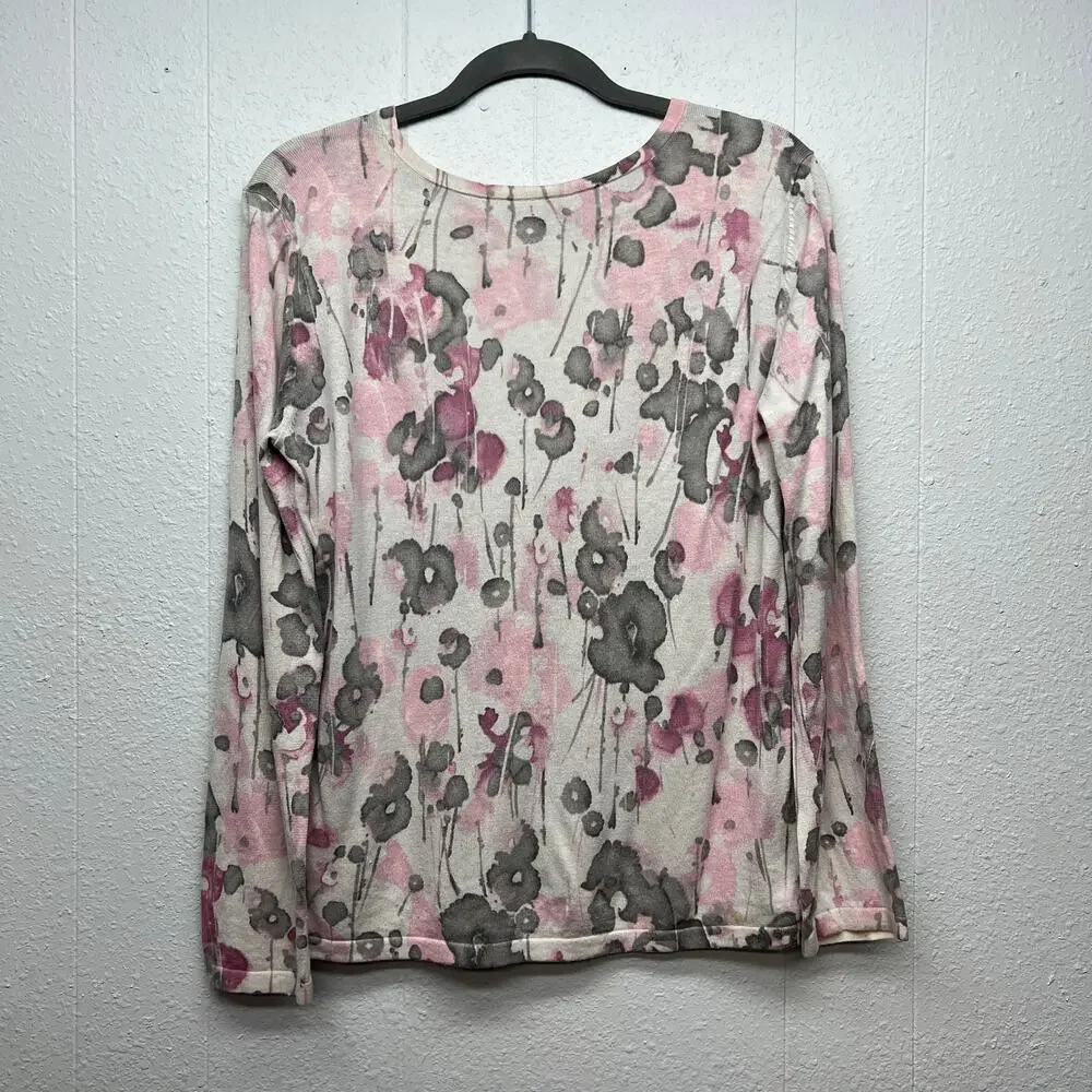 J.Jill Silk Cotton Cashmere Floral Cardigan Sweater Womens Medium Quiet Luxury